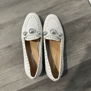 Napoleoni white leather loafer shoes size 38